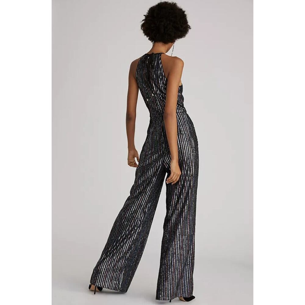 ANTHROPOLOGIE MAEVE Women’s Black Multi Color Sequin Halter Jumpsuit 2 - Picture 2 of 8